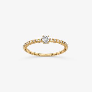 Anel Solitario com 12 Pontos de Diamantes em Ouro Amarelo 18k