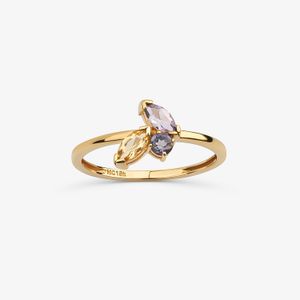 Anel com Ametista, Citrino e Iolita em Ouro Amarelo 18k