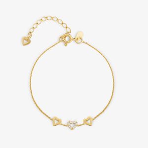 Pulseira Corações Cravejada em Prata 925 com Banho de Ouro Amarelo 18k