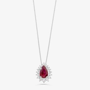 Pingente em Gota com Rubi e Diamantes em Ouro Branco 18k