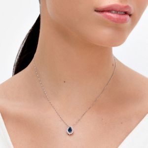 Pingente em Gota com Safira e Diamantes em Ouro Branco 18k