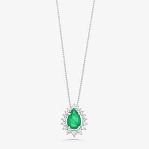 Pingente em Gota com Esmeralda e Diamantes em Ouro Branco 18k