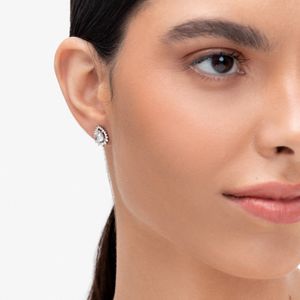 Brinco Gota com Água Marinha e Diamantes em Ouro Branco 18k