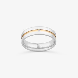 Aliança com Zircônia em Prata 925 com Friso em Ouro Amarelo 18k - 5,5 mm