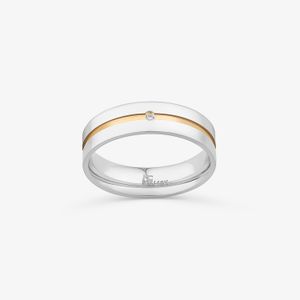 Aliança Anatômica com Zircônia em Prata 925 com Friso em Ouro Amarelo 18k - 5,5 mm