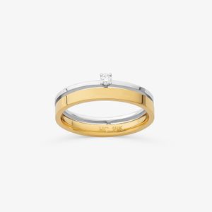 Aliança Anatômica com 5 Pontos de Diamantes em Ouro Branco e Ouro Amarelo 18k - 4 mm