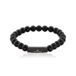 Pulseira preta com bolinhas e placa retangular com a marca Monte Carlo.