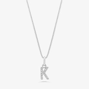 Pingente Letra K com Diamante em Ouro Branco 18k