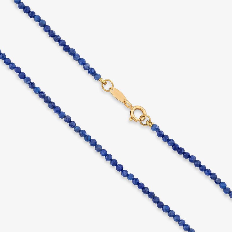 Colar com beads azuis e fecho dourado.