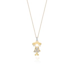 Pingente Menina com Diamante em Ouro Amarelo 18k