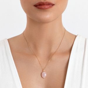 Pingente em Quartzo Rosa com Ouro Amarelo 18k