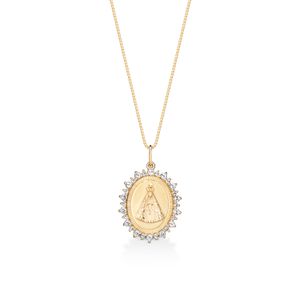 Pingente Nossa Senhora Aparecida com Topázio Incolor em Ouro Amarelo 18k