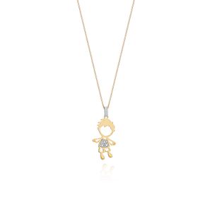 Pingente Menino com Diamante em Ouro Amarelo 18k