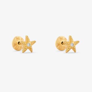 Brinco Infantil Estrela do Mar com 1 Ponto de Diamante em Ouro Amarelo 18k