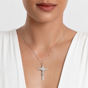 Pingente Cruz em Ouro Branco