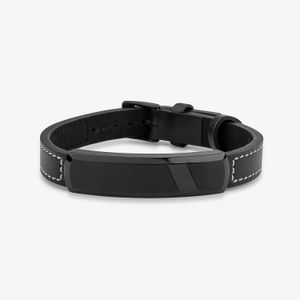 Pulseira Masculina de Couro Preto em Aço Preto Fosco - Ajustável