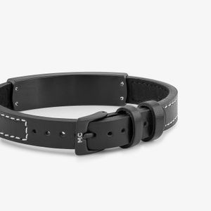 Pulseira Masculina de Couro Preto em Aço Preto Fosco - Ajustável