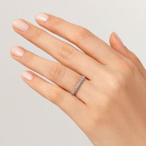 Anel Meia Aliança com 12 Pontos de Diamantes em Ouro Branco 18k