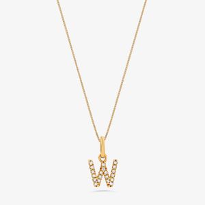 Pingente Letra W com Diamante em Ouro Amarelo 18k