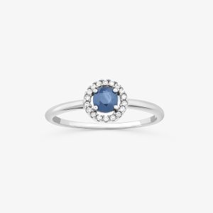 Anel em Ouro Branco com Diamante, Safira Azul