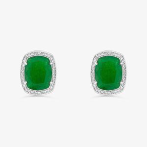 Brinco Stud com Quartzo Verde e Diamantes em Ouro Branco 18k