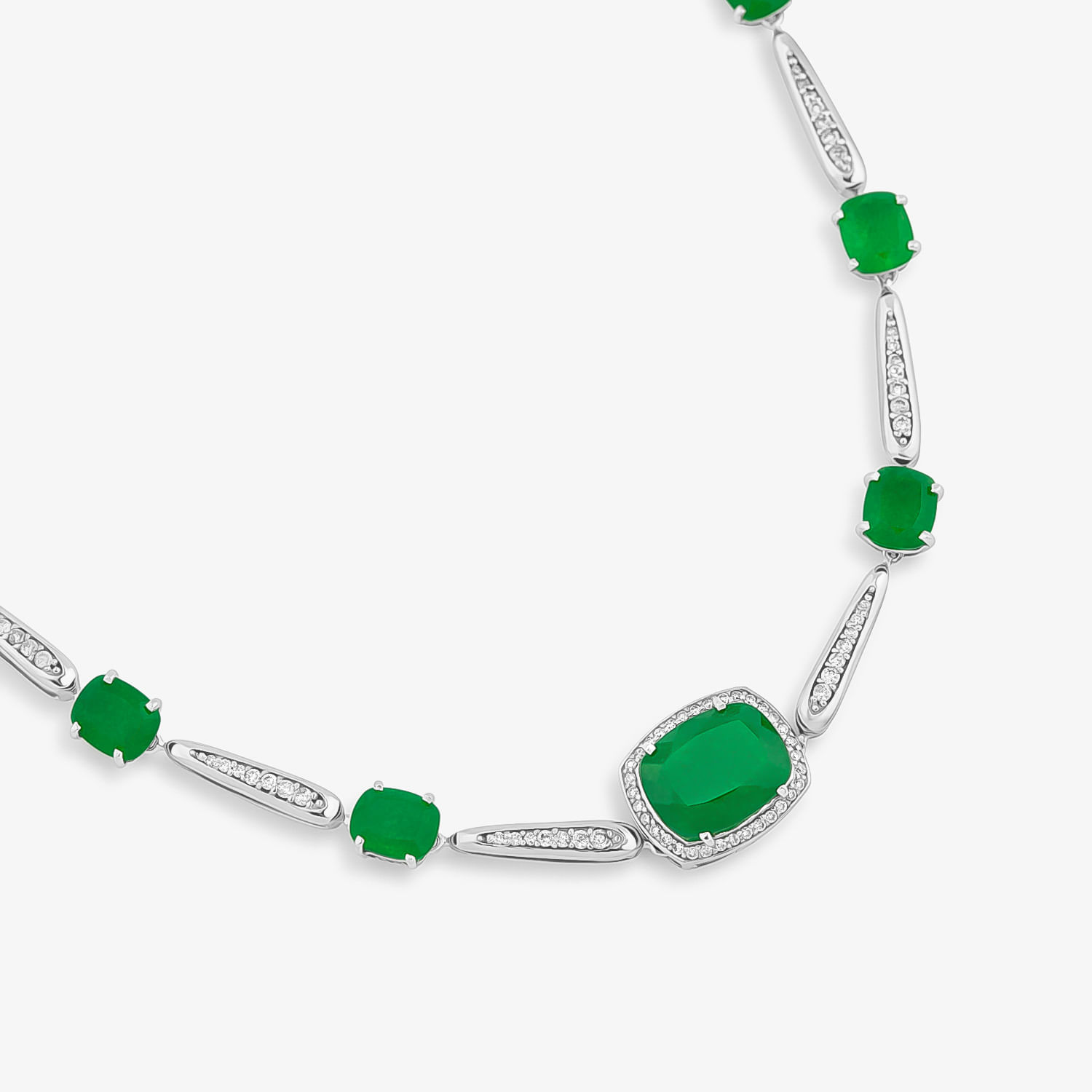 Colar Articulado com Quartzo Verde e Diamantes em Ouro Branco 18k
