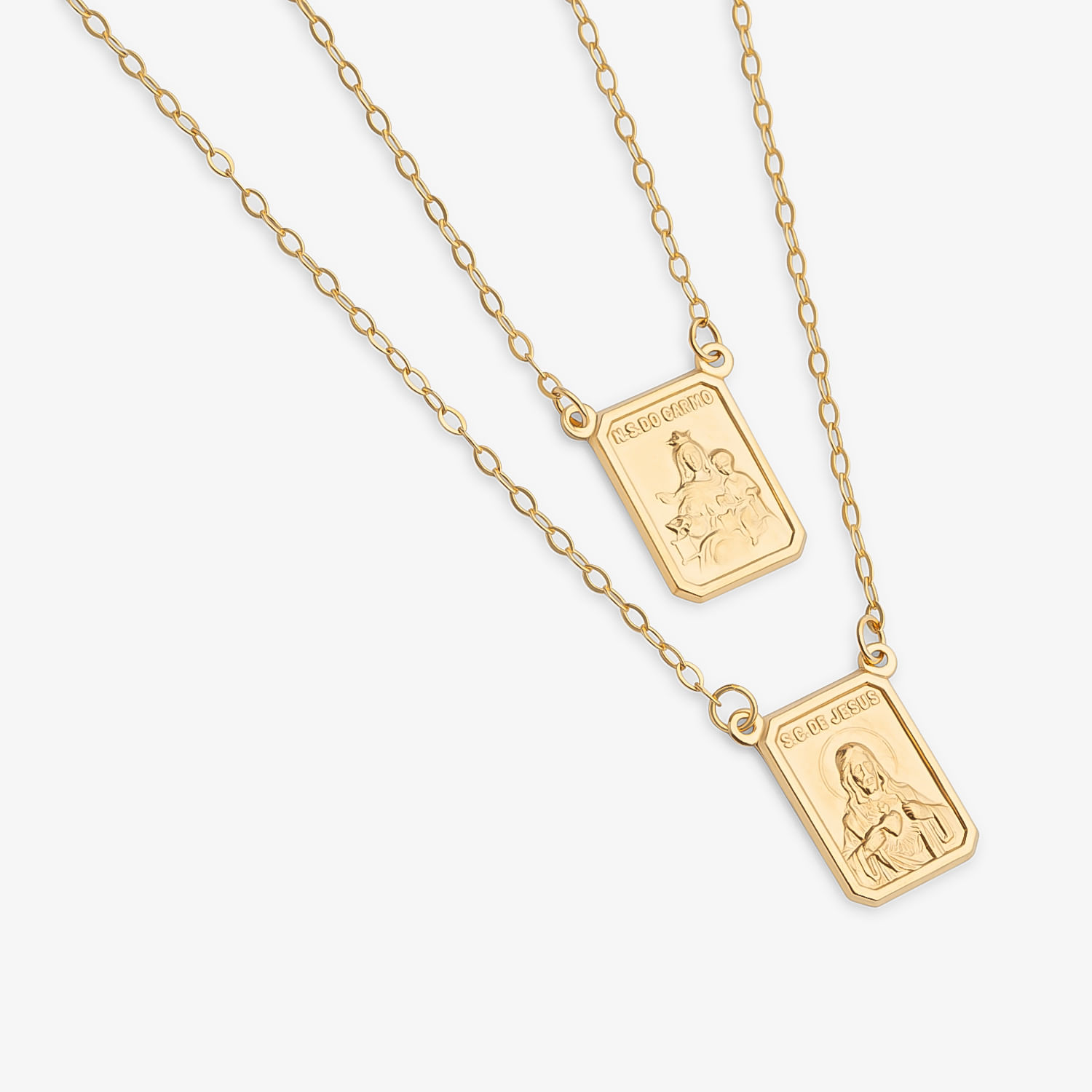 Escapulário Sagrado Coração de Jesus e Nossa Senhora do Carmo em Ouro Amarelo 18k