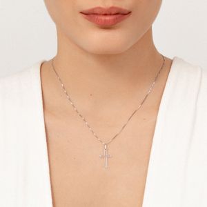 Pingente Cruz Vazada em Ouro Branco 18k