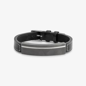 Pulseira Masculina Couro Preto em Aço Preto Fosco - Ajustável