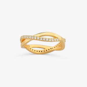 Anel Cravejado em Prata 925 com Banho De Ouro Amarelo 18K