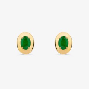 Brinco Stud com Quartzo Verde em Prata com Banho de Ouro Amarelo 18K