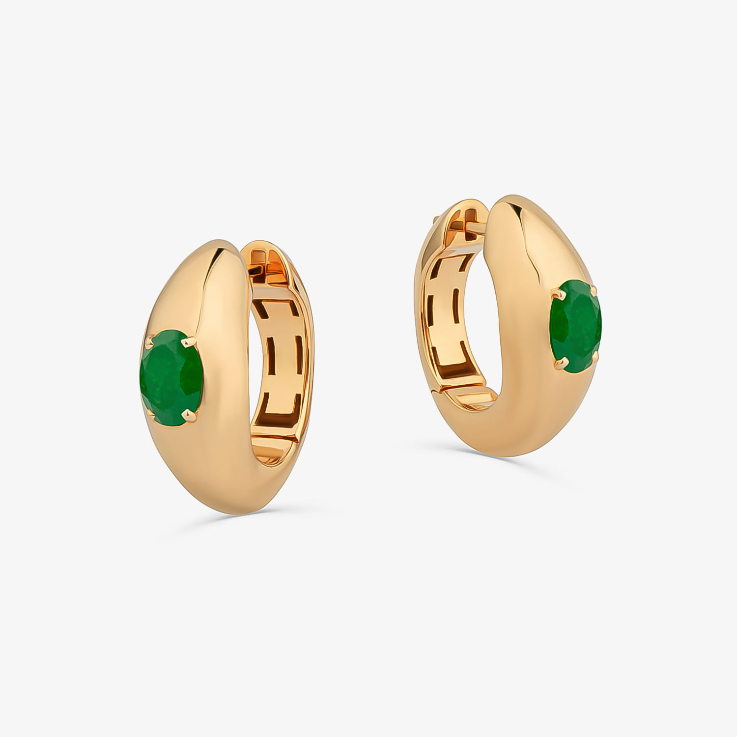 Brinco Argola com Quartzo Verde em Prata com Banho de Ouro Amarelo 18K