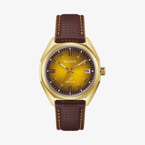 Relógio Bulova Masculino com Mostrador Amarelo e Pulseira de Couro 97B214