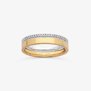 Aliança Com Aro inteiro Cravejado Com 24 Pontos De Diamantes Em Ouro Branco E Ouro Amarelo 18k