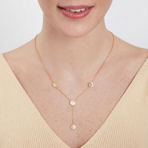 Colar Gravata Fases da Lua Cravejado em Prata 925 com Banho de Ouro Amarelo 18k