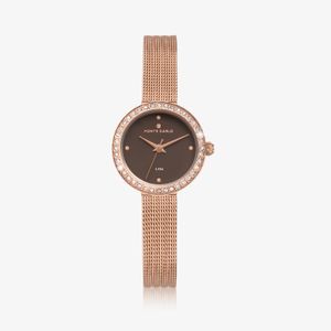 Relógio Monte Carlo Feminino em Aço Prateado com Mostrador Marrom e 36 Cristais Swarovski