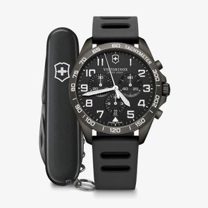 Relógio Victorinox FieldForce Cronógrafo Masculino em Silicone Preto com Kit Canivete
