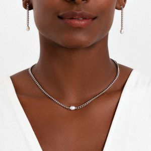 Colar Corrente Longo com Pérola em Prata 925