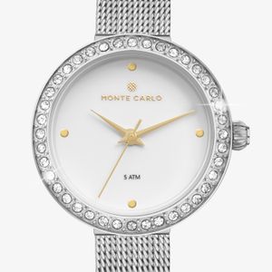 Relógio Monte Carlo Feminino em Aço Prateado e Mostrador Branco com 36 Cristais Swarovski