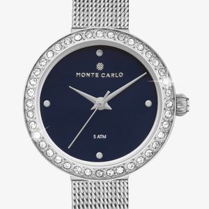 Relógio Monte Carlo Feminino em Aço Prateado e Mostrador Azul com 36 Cristais Swarovski