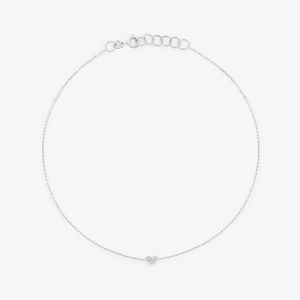 Tornozeleira Coração com Diamante em Ouro Branco 18k - 25 cm