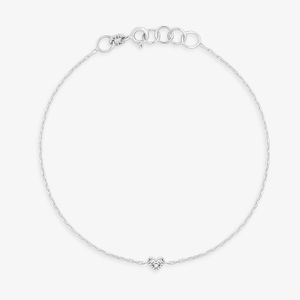 Pulseira Coração com Diamante em Ouro Branco 18k -  18 cm