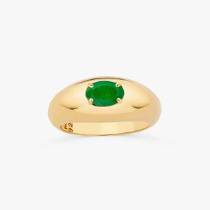 Anel com Quartzo Verde em Prata com Banho de Ouro Amarelo 18K