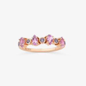 Anel com Ametista Rose de France e Iolita em Prata 925 com Banho de Ouro Rosé 18k