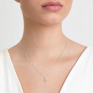 Pingente Letra N em Ouro Branco 18K