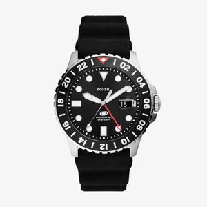 Relógio Fossil GMT Masculino em Aço Prateado e Silicone FS6036