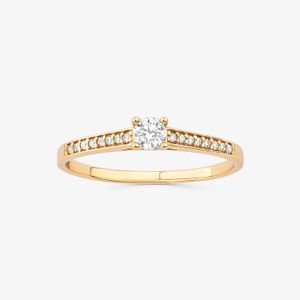 Anel Solitário com 23 Pontos de Diamantes em Ouro Amarelo 18k