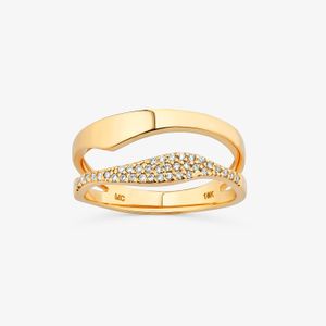 Anel Curvas Duplo com Diamante em Ouro Amarelo 18k