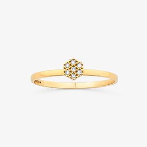 Anel Solitário com 3 Pontos de Diamantes em Ouro Amarelo 18k