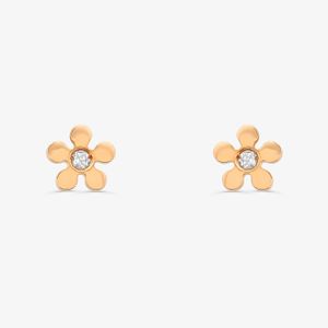 Brinco Infantil Flor com 2 pontos de Diamantes em Ouro Rosé 18k